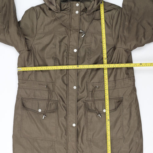 Classic Women’s Brown Hooded Parka Coat Size 18 Mid-Length