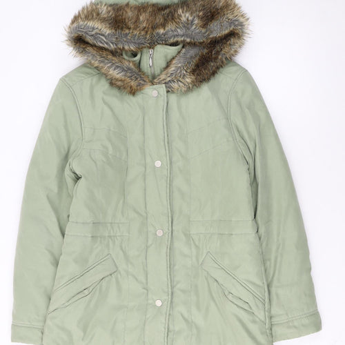 Next Women's Green Faux Fur Trim Hooded Parka Coat Size 10