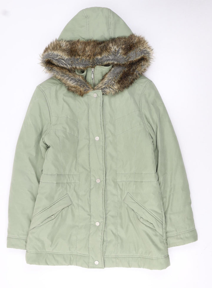 Next Women's Green Faux Fur Trim Hooded Parka Coat Size 10