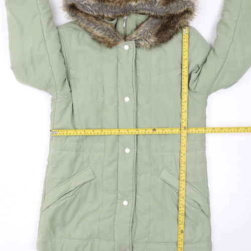 Next Women's Green Faux Fur Trim Hooded Parka Coat Size 10