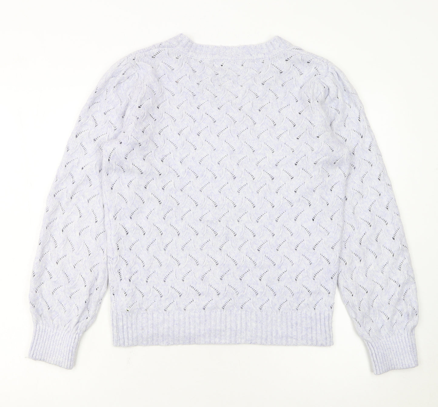 Marks and Spencer Women's White V-Neck Open-Knit Jumper Size S