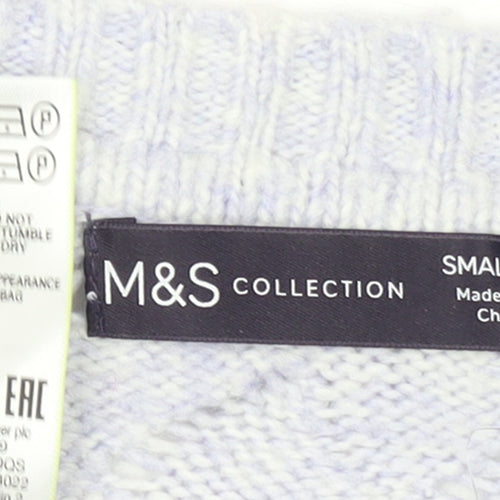 Marks and Spencer Women's White V-Neck Open-Knit Jumper Size S