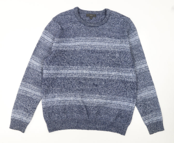 Marks and Spencer Mens Blue Striped Knit Pullover Jumper L