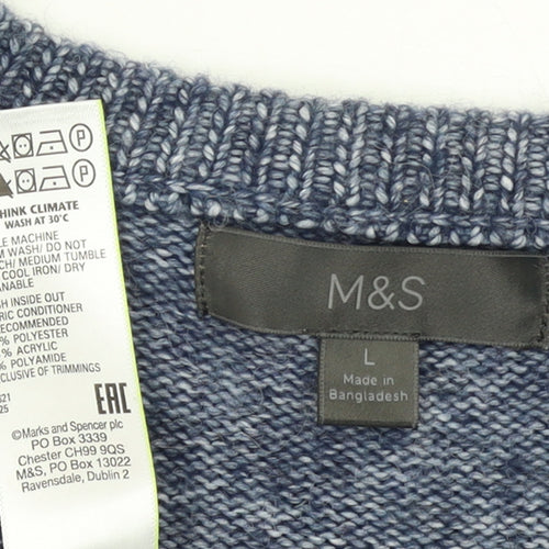 Marks and Spencer Mens Blue Striped Knit Pullover Jumper L