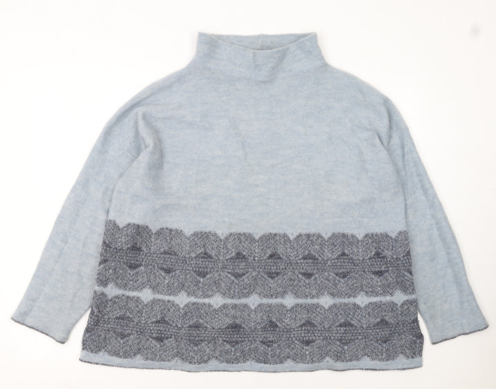 Marks and Spencer Women Blue High Neck Wool Blend Jumper Size 20