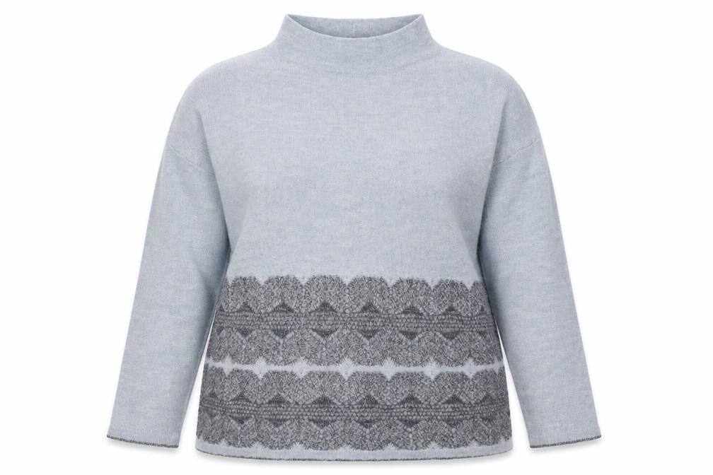 Front view of Marks & Spencer Women Blue High Neck Wool Blend Jumper, size 20