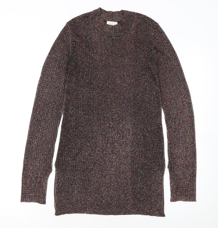 H&M Women Multicoloured Glitter Knit Crew Neck Jumper Size 10