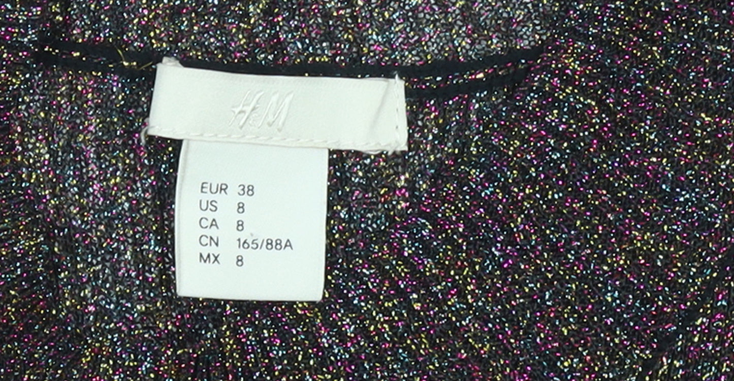 H&M Women Multicoloured Glitter Knit Crew Neck Jumper Size 10