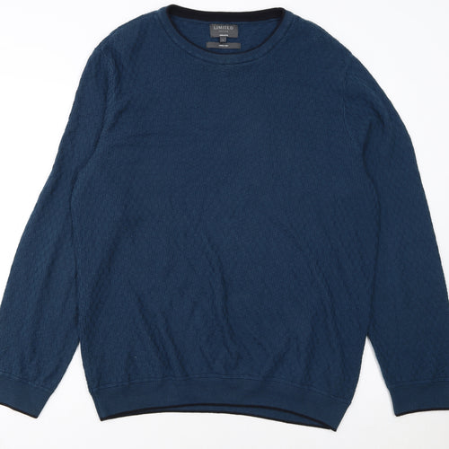 Marks and Spencer Men's Blue Waffle-Knit Cotton Jumper L
