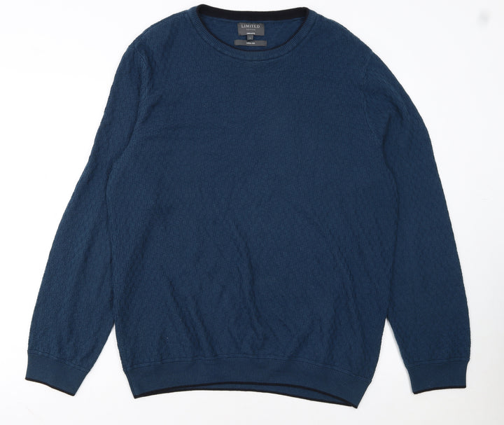 Marks and Spencer Men's Blue Waffle-Knit Cotton Jumper L