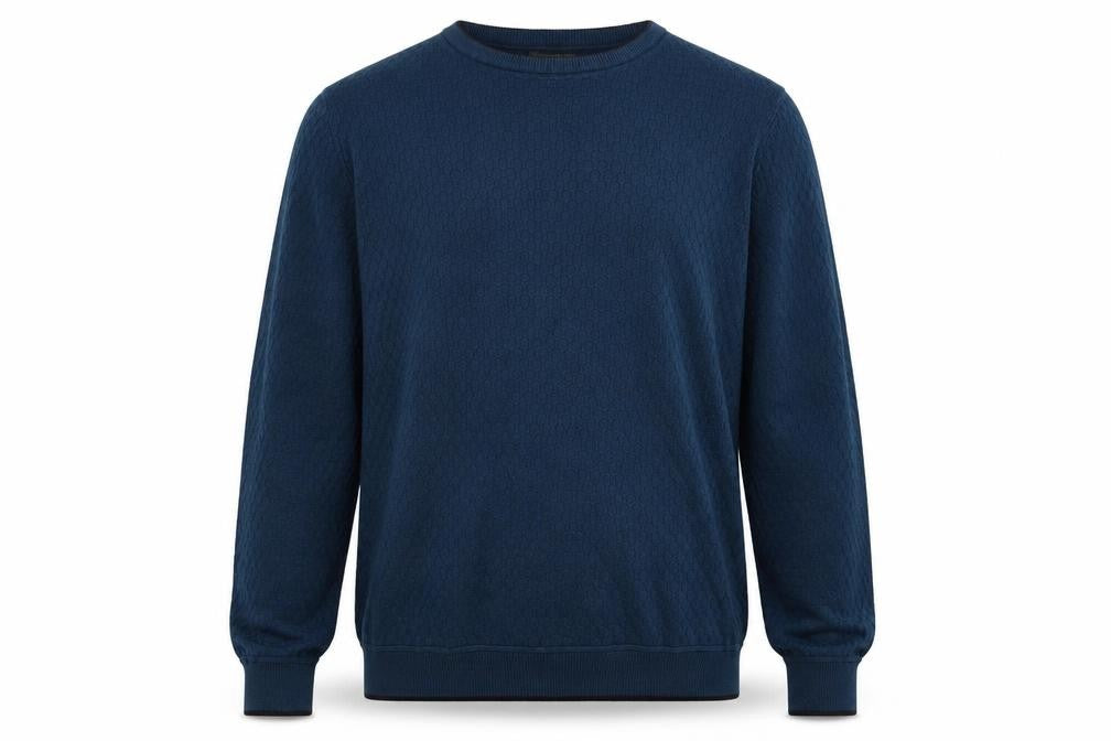 Front view of Marks & Spencer Men's Blue Waffle-Knit Cotton Jumper L