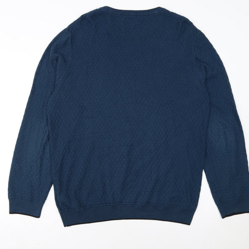 Marks and Spencer Men's Blue Waffle-Knit Cotton Jumper L