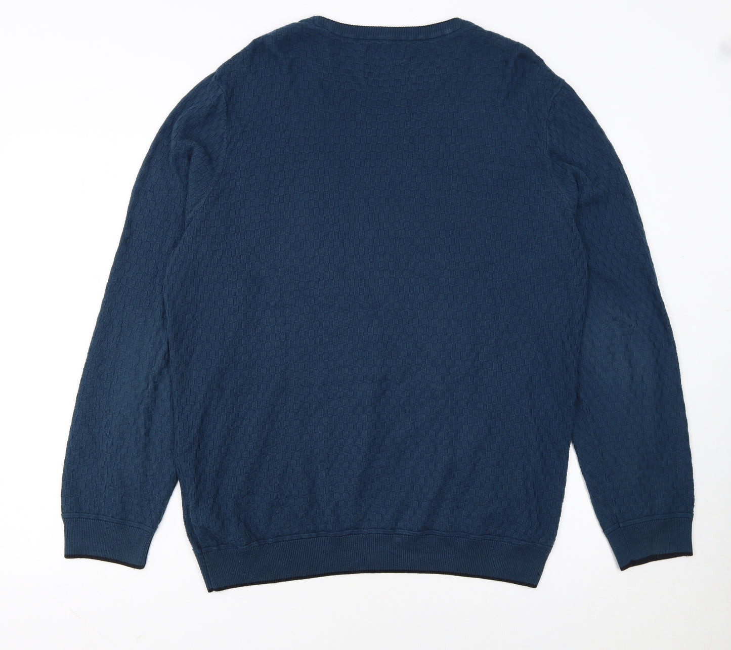 Marks and Spencer Men's Blue Waffle-Knit Cotton Jumper L