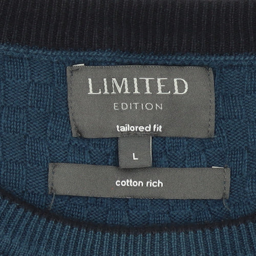Marks and Spencer Men's Blue Waffle-Knit Cotton Jumper L