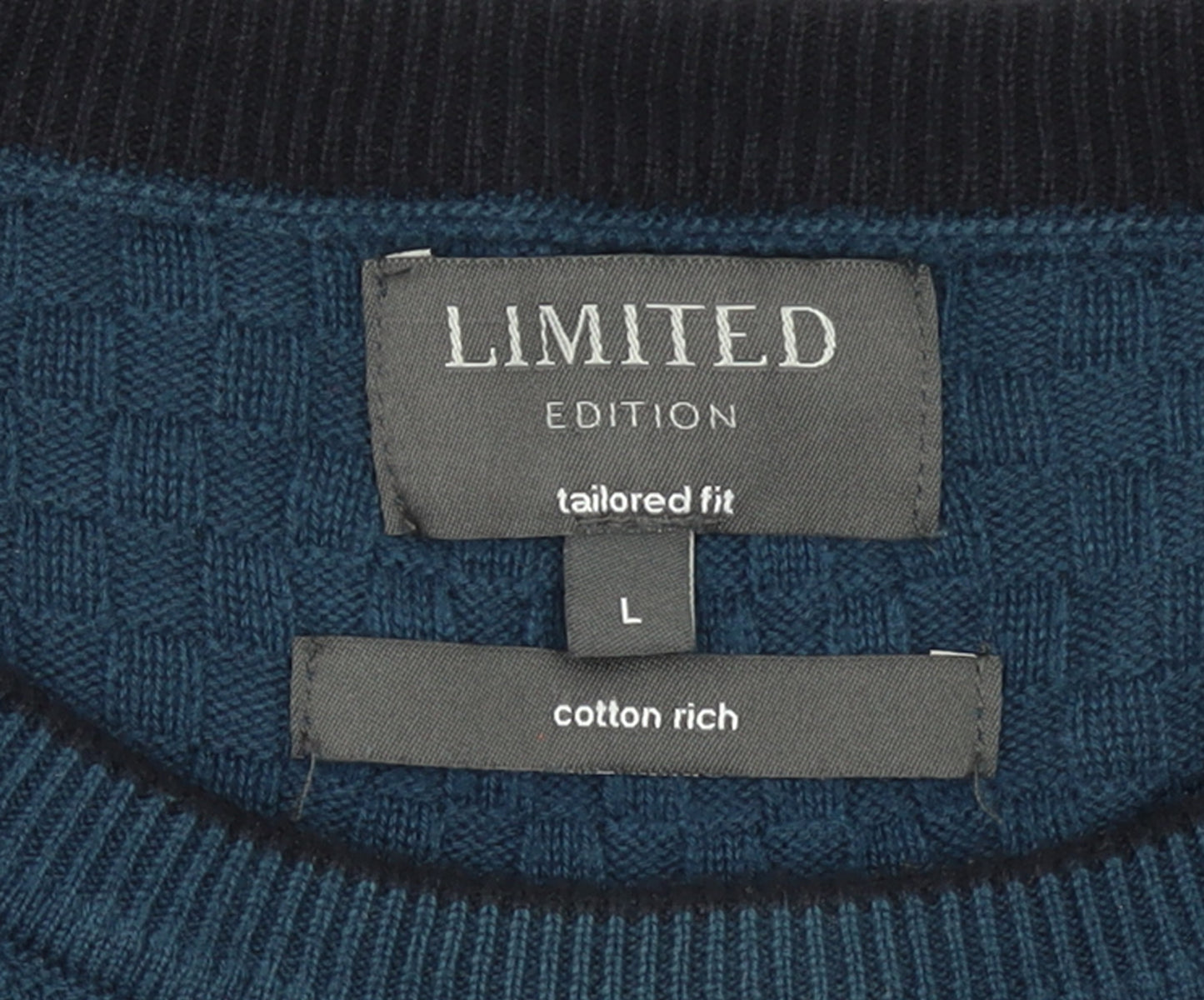 Marks and Spencer Men's Blue Waffle-Knit Cotton Jumper L