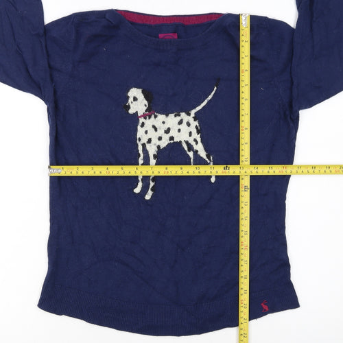 Joules Women's Blue Dog Crew Neck Wool Blend Jumper Size 14