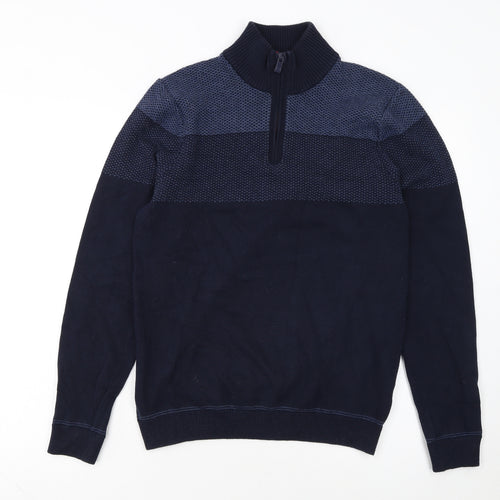 Marks and Spencer Men's Blue Cotton 1/2 Zip Jumper Size S