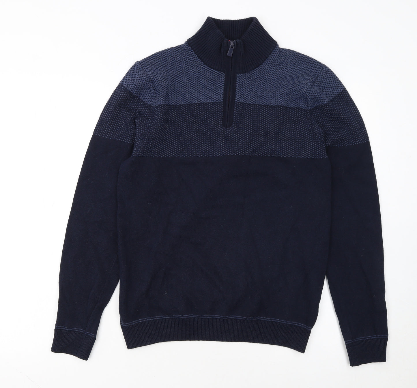 Marks and Spencer Men's Blue Cotton 1/2 Zip Jumper Size S