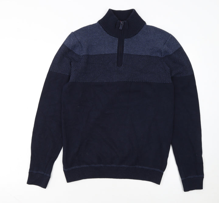 Marks and Spencer Men's Blue Cotton 1/2 Zip Jumper Size S
