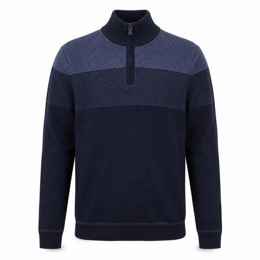 Front view of Marks & Spencer Men's Blue Cotton 1/2 Zip Jumper, size S