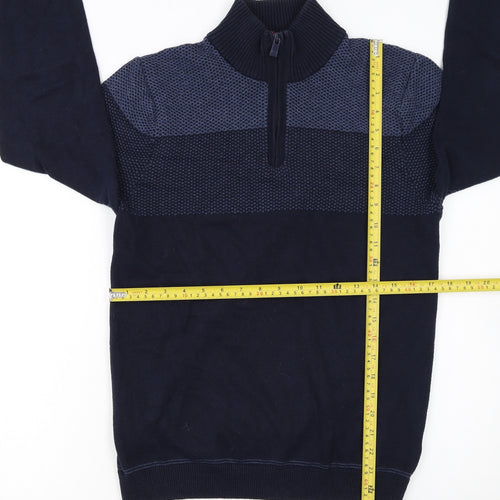 Marks and Spencer Men's Blue Cotton 1/2 Zip Jumper Size S