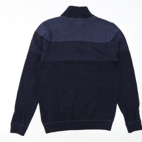 Marks and Spencer Men's Blue Cotton 1/2 Zip Jumper Size S