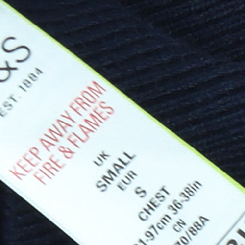 Marks and Spencer Men's Blue Cotton 1/2 Zip Jumper Size S