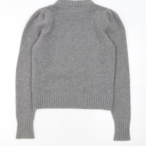 Ganni Womens Grey Wool Graphic Logo Pullover Jumper XXS