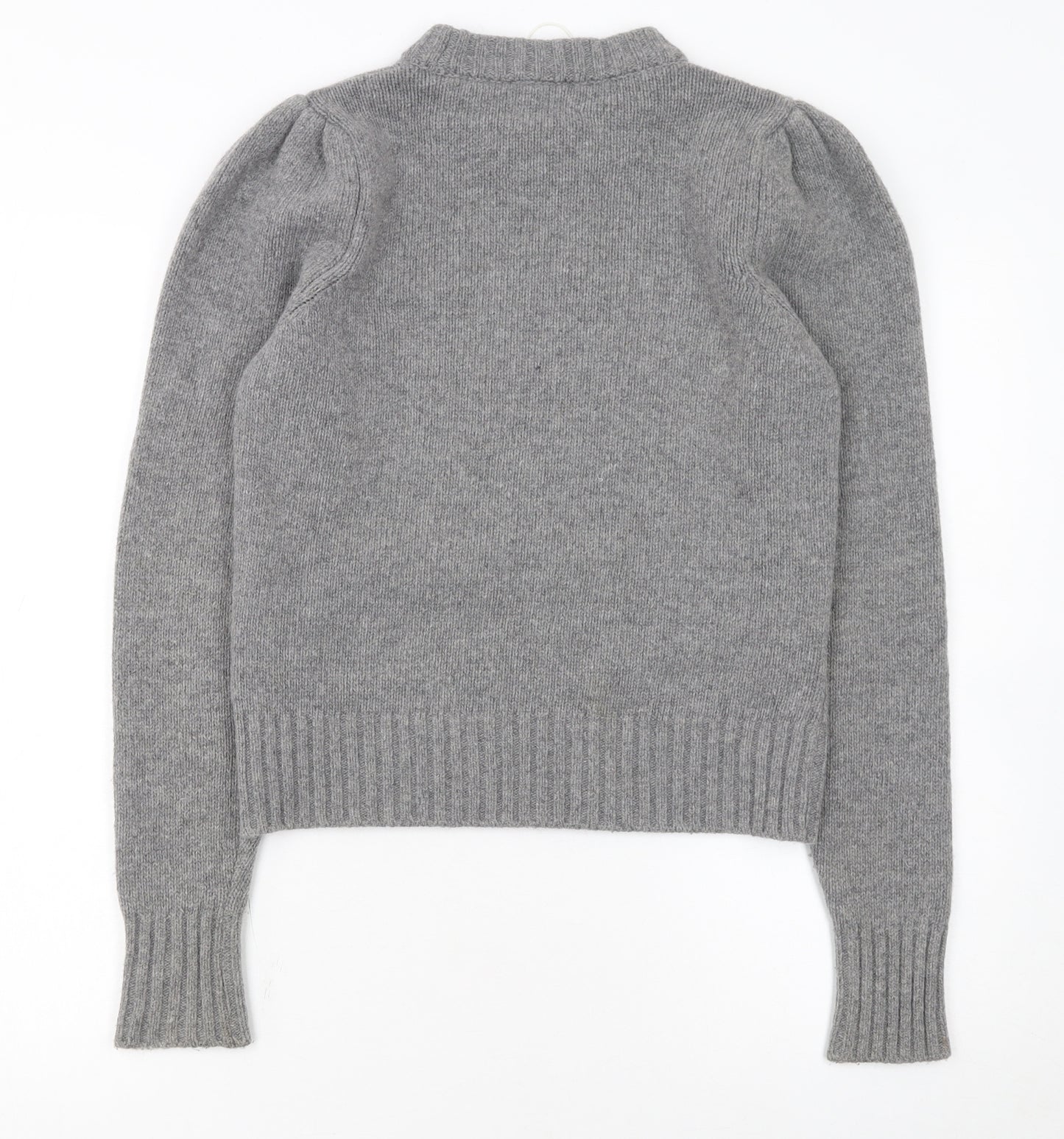 Ganni Womens Grey Wool Graphic Logo Pullover Jumper XXS