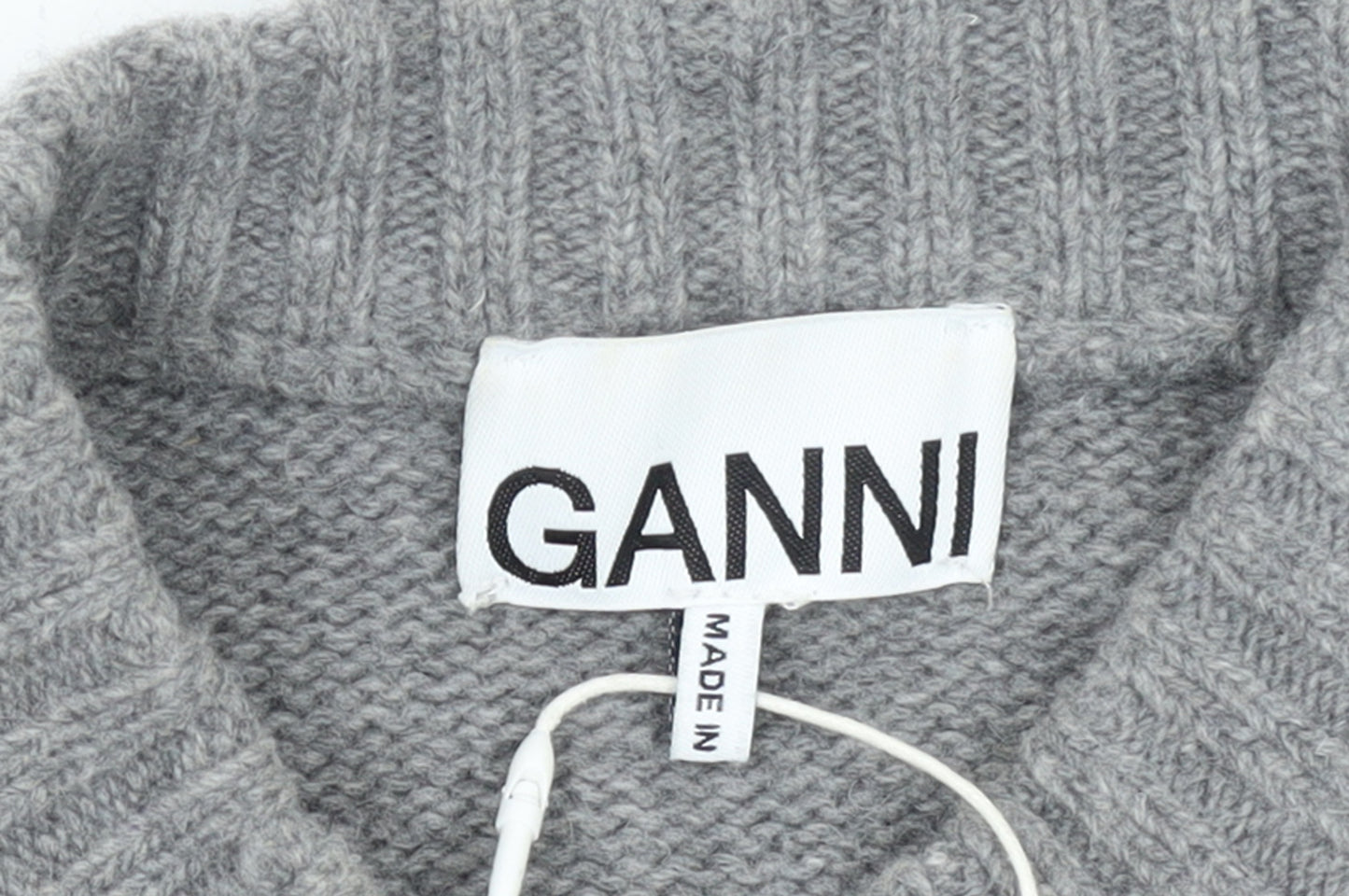 Ganni Womens Grey Wool Graphic Logo Pullover Jumper XXS