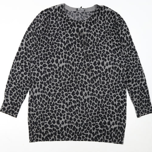 DKNY Women’s Grey Leopard Print Long Sleeve Pullover Jumper Size L