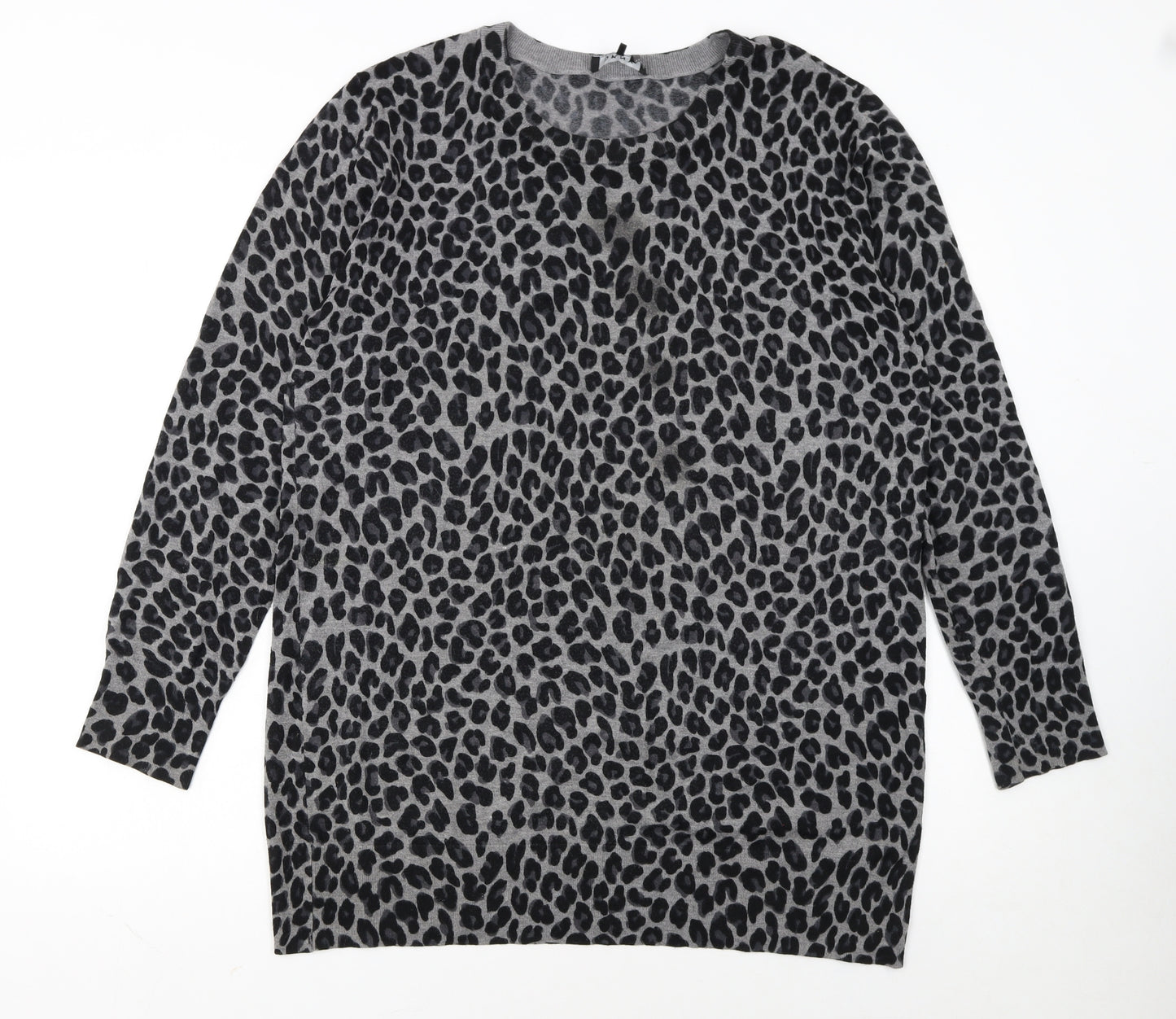 DKNY Women’s Grey Leopard Print Long Sleeve Pullover Jumper Size L