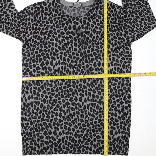 DKNY Women’s Grey Leopard Print Long Sleeve Pullover Jumper Size L