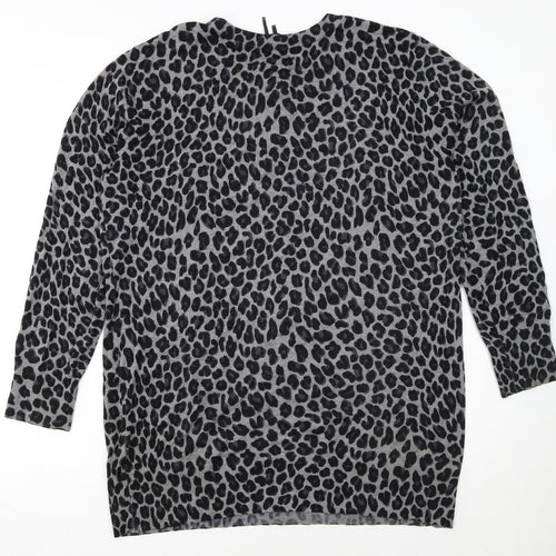 DKNY Women’s Grey Leopard Print Long Sleeve Pullover Jumper Size L
