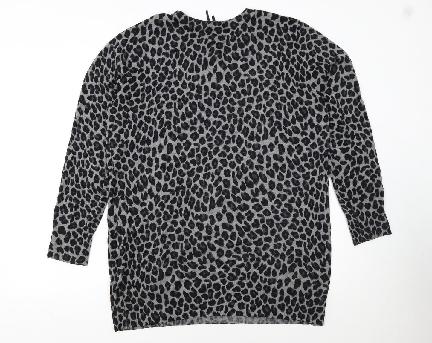 DKNY Women’s Grey Leopard Print Long Sleeve Pullover Jumper Size L