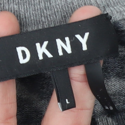DKNY Women’s Grey Leopard Print Long Sleeve Pullover Jumper Size L