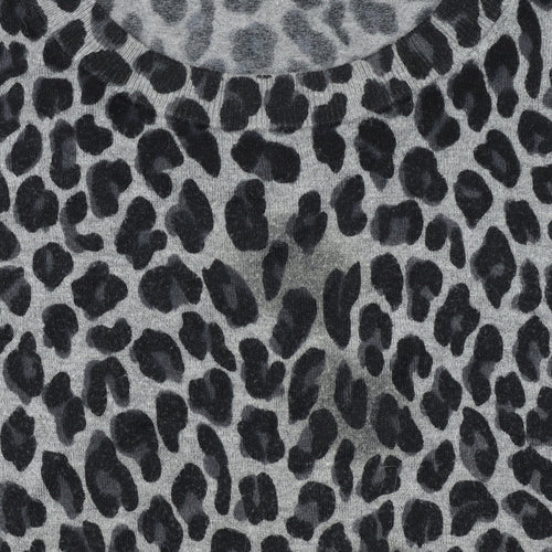 DKNY Women’s Grey Leopard Print Long Sleeve Pullover Jumper Size L