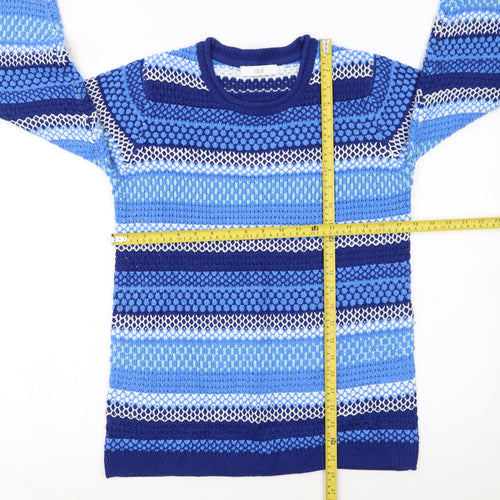 Isle Women's Blue Striped Knit Jumper Size S 10-12 Crew Neck Long Sleeve