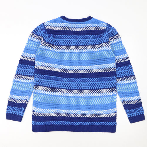 Isle Women's Blue Striped Knit Jumper Size S 10-12 Crew Neck Long Sleeve