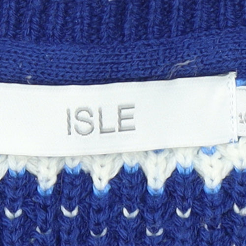 Isle Women's Blue Striped Knit Jumper Size S 10-12 Crew Neck Long Sleeve