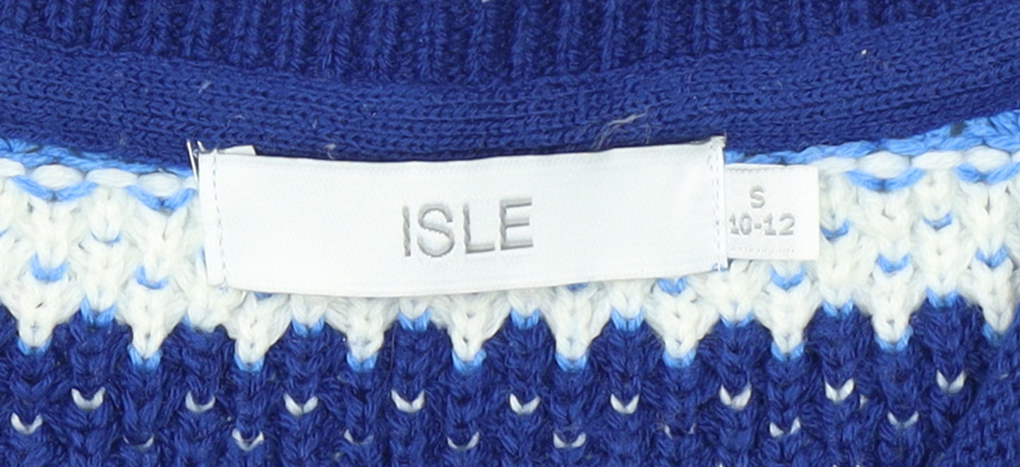 Isle Women's Blue Striped Knit Jumper Size S 10-12 Crew Neck Long Sleeve