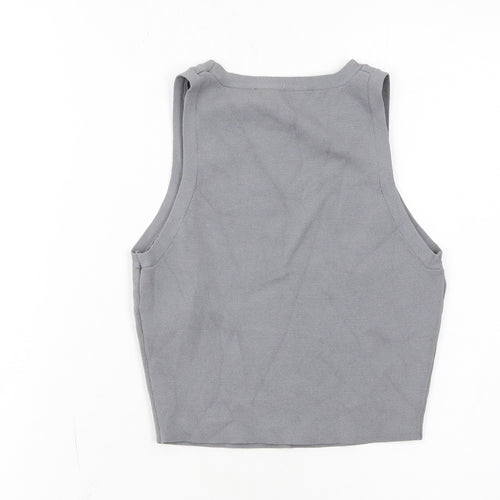 Zara Women Grey Cropped Tank Top Size S Stretch Knit Viscose Blend