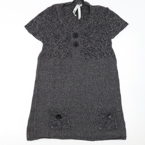 E.B. Design Women Grey Short Sleeve Knit Jumper Dress S