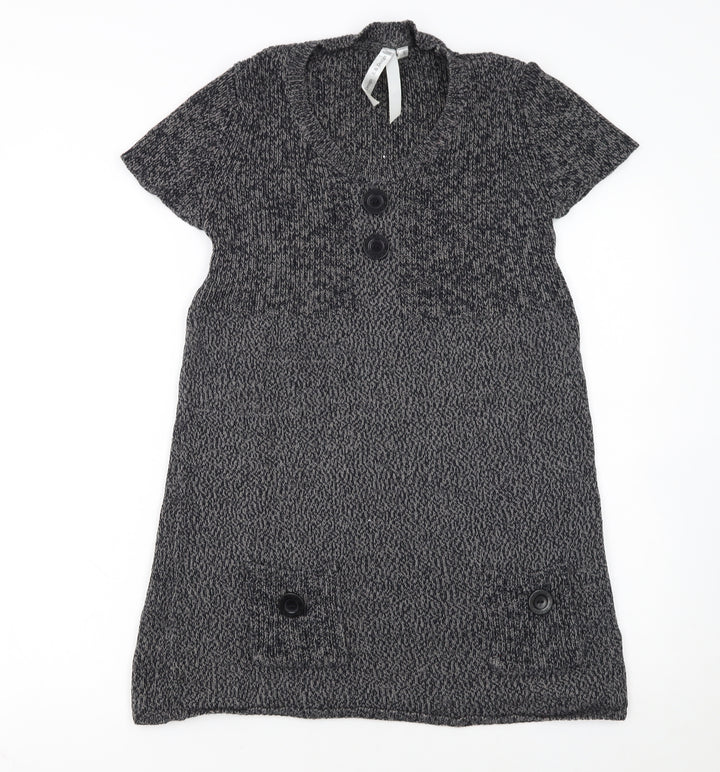 E.B. Design Women Grey Short Sleeve Knit Jumper Dress S