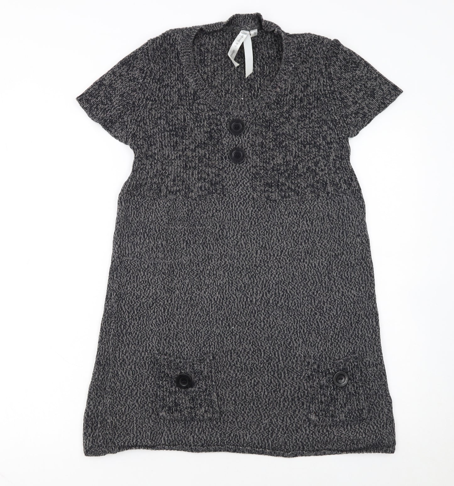 E.B. Design Women Grey Short Sleeve Knit Jumper Dress S