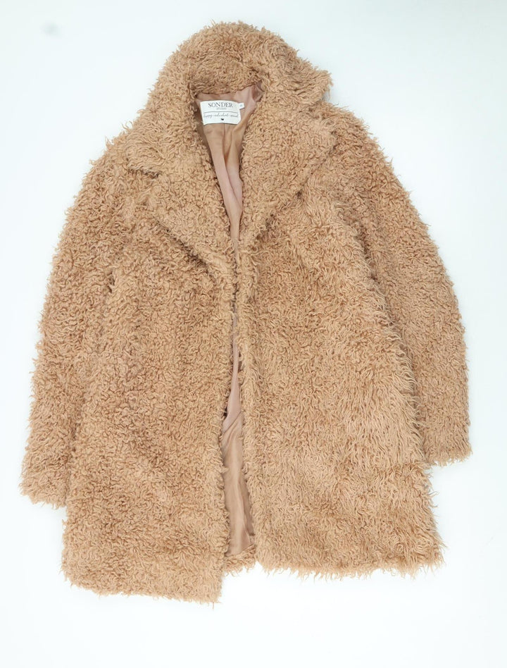 Sonder Studio Women Beige Faux Fur Lined Overcoat Size 16