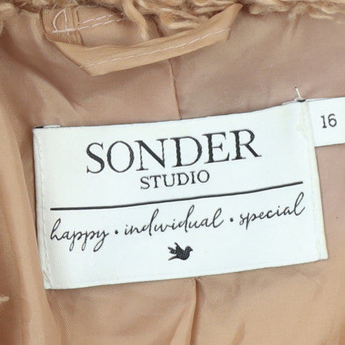 Sonder Studio Women Beige Faux Fur Lined Overcoat Size 16