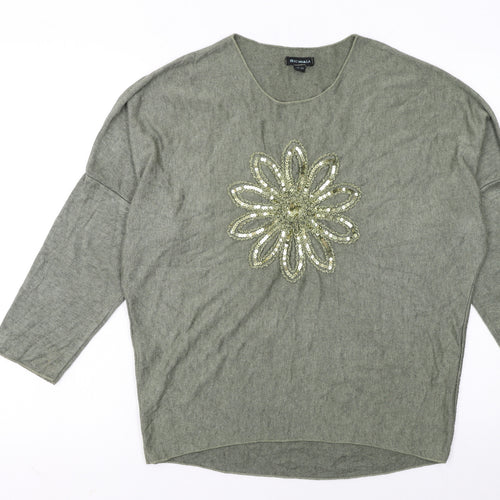 Blue Vanilla Women's Green Sequin Flower Pullover Jumper One Size