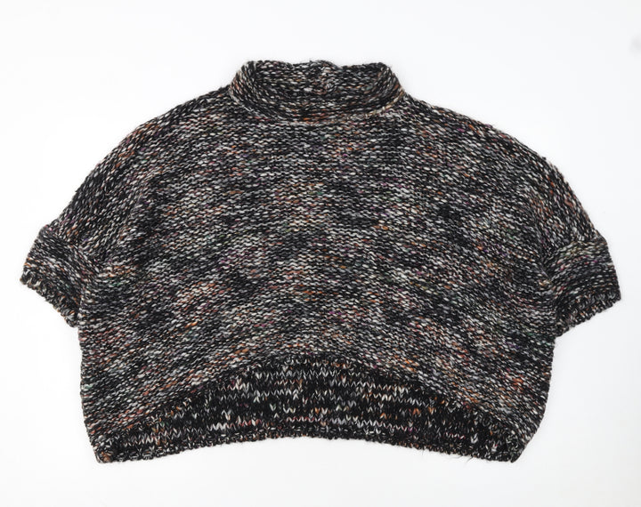 Zara Women Multicoloured Chunky Knit Roll Neck Short Sleeve Jumper Size M