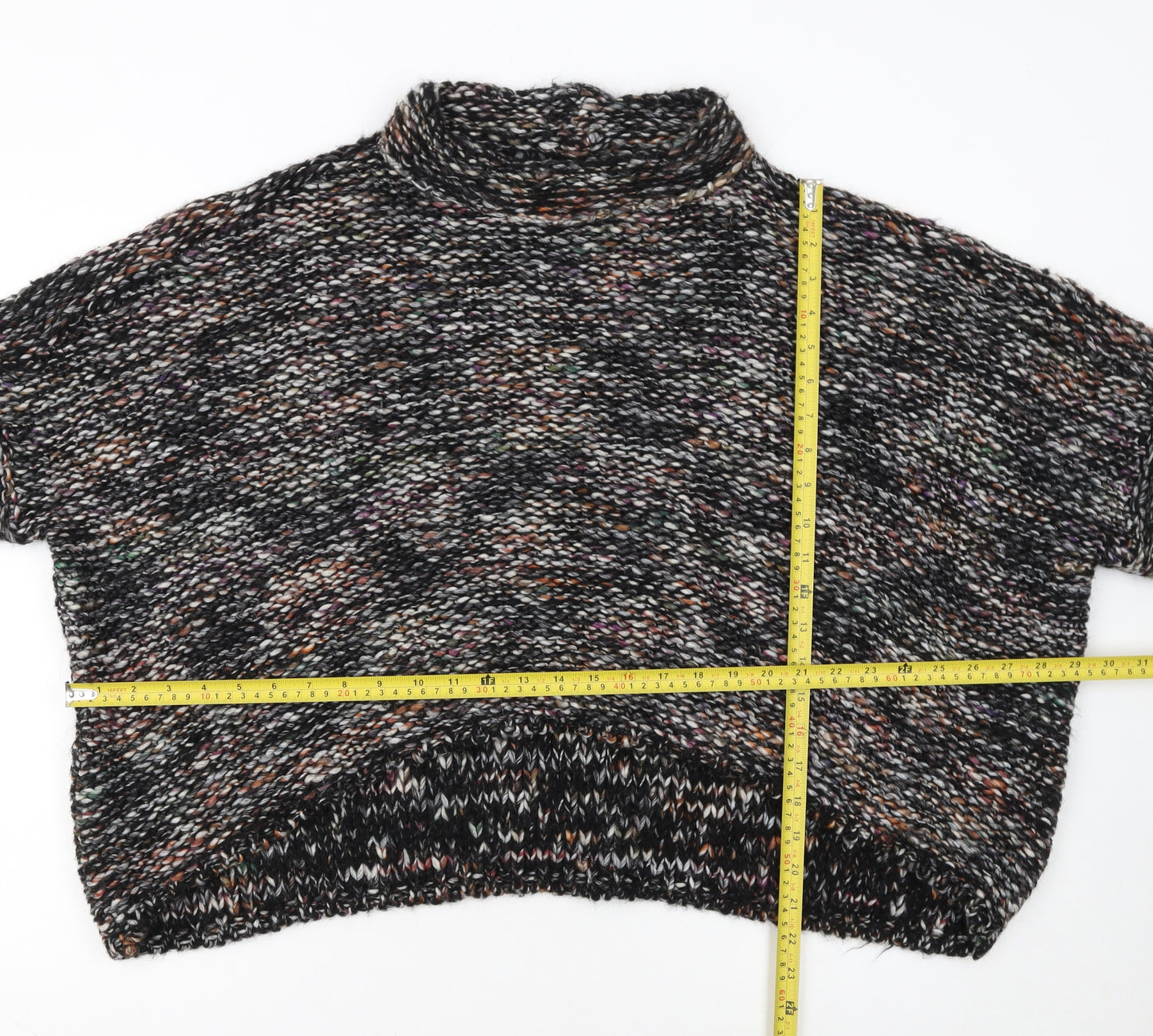 Zara Women Multicoloured Chunky Knit Roll Neck Short Sleeve Jumper Size M